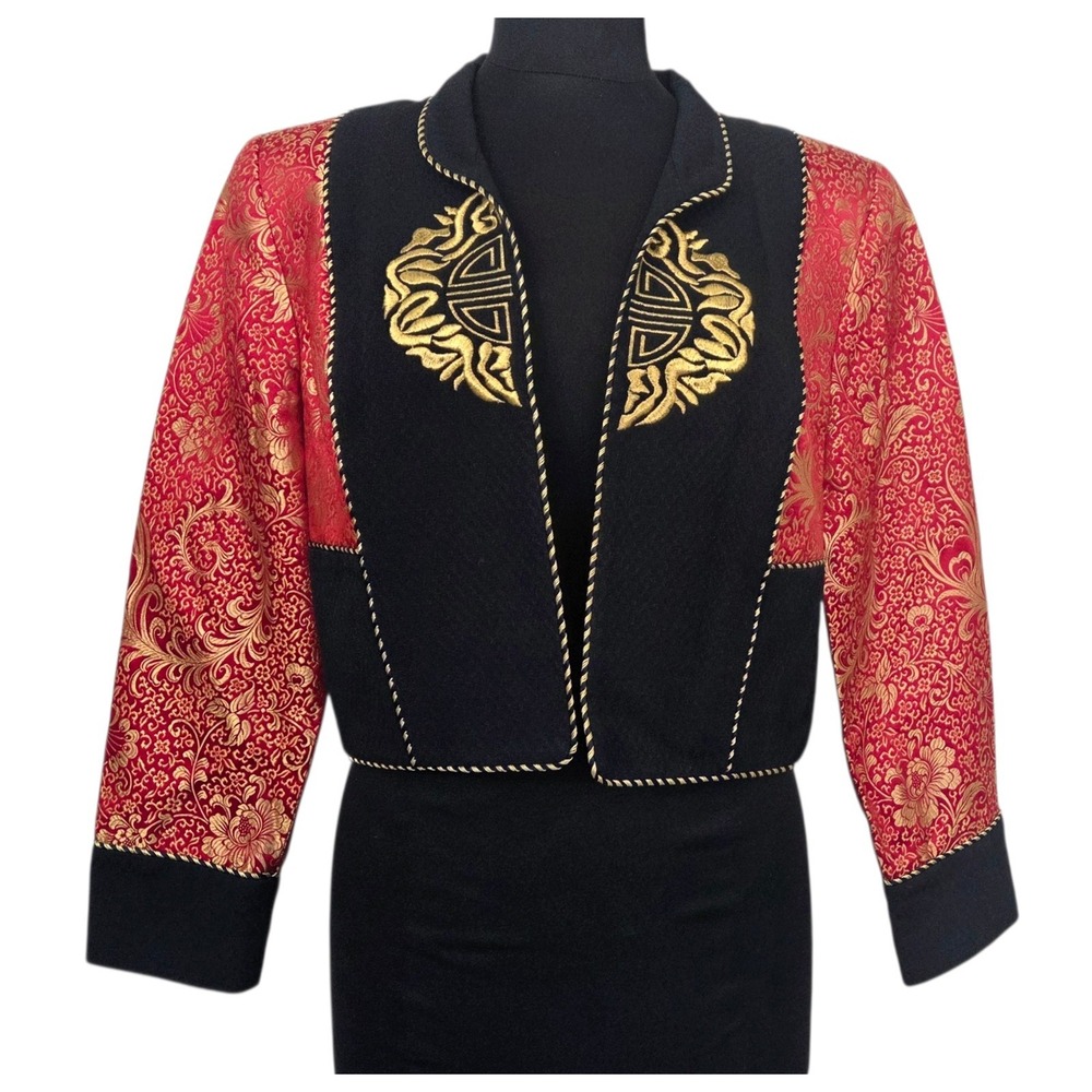 Lillie Rubin 1980's Brocade Cropped Jacket Blazer Mandarin Kimono Size M‎ / L
